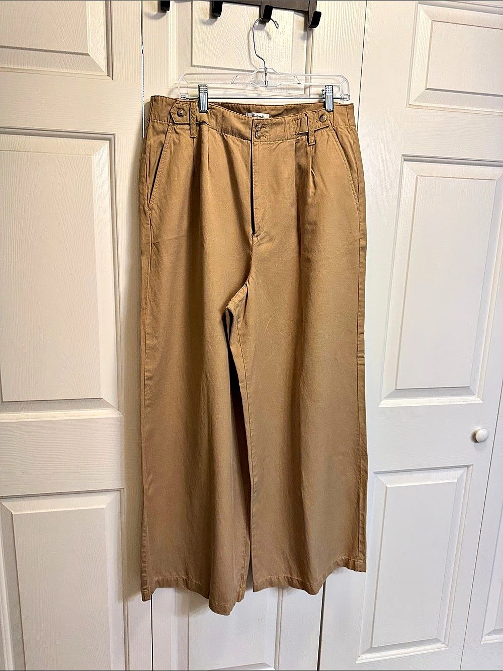 Madewell Button-Tab Wide-Leg Pants Cotton Pants Brown 14
